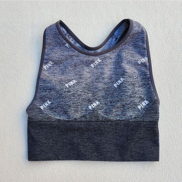 PINK Victoria's Secret Active Seamless Gray and Black Sports Bra - Picture 2 of 10